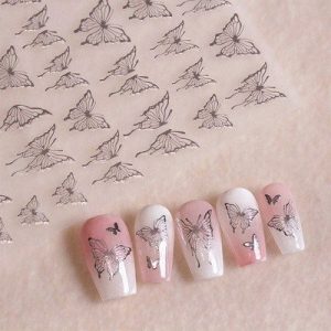 Embossed Black-and-white Butterfly Rose Nail Stickers - Image 1