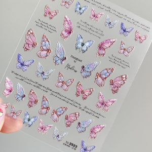 Embossed Black-and-white Butterfly Rose Nail Stickers - Image 1