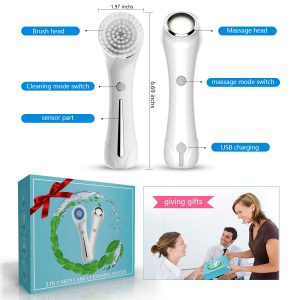 Facial Cleansing Brush, Brush for Exfoliating, IPX7 Waterproof 3 in 1 for Massaging, Deep Cleansing Rechargeable with 4 Brush Head Replacements, White - Image 6
