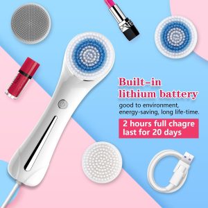 Facial Cleansing Brush, Brush for Exfoliating, IPX7 Waterproof 3 in 1 for Massaging, Deep Cleansing Rechargeable with 4 Brush Head Replacements, White - Image 7