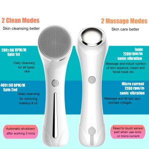 Facial Cleansing Brush, Brush for Exfoliating, IPX7 Waterproof 3 in 1 for Massaging, Deep Cleansing Rechargeable with 4 Brush Head Replacements, White - Image 8