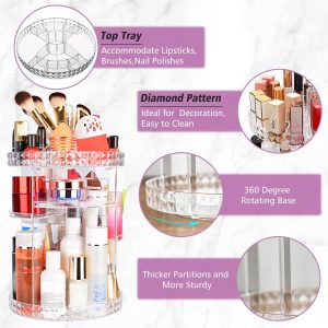 Makeup Organizer, 360 Degree Rotating Adjustable Cosmetic Organizer Makeup Storage - Image 6