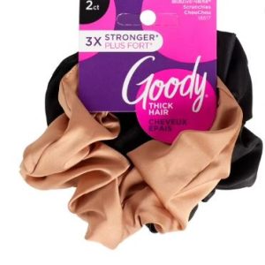 Goody Forever Ouchless Satin Scrunchie, Damage-Free Wear, Black and Brown, 2 Ct