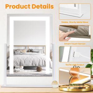 Vanity Mirror with Light 3 Lighting Colors Dimmable Brightness Smart Touch Control 10X Magnifying Mirror 360°Rotation LED Lighted Makeup Mirror for Desk Bedroom Dressing Room GPCT5181 - Image 5