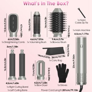 6 In 1 Hot Air Styler Volumizer Straightener Curler Dryer Automatic Wrap Styler Hair Dryer Brush Set with 3 Temp Settings ALCI Plug Glove Cable Zip Tie - Image 11