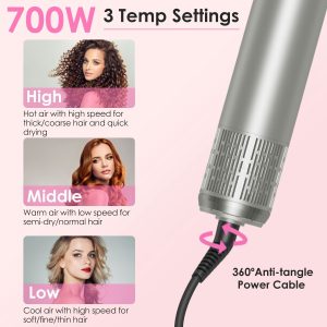 6 In 1 Hot Air Styler Volumizer Straightener Curler Dryer Automatic Wrap Styler Hair Dryer Brush Set with 3 Temp Settings ALCI Plug Glove Cable Zip Tie - Image 3