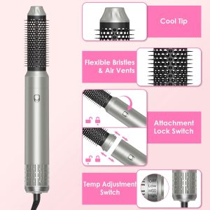 6 In 1 Hot Air Styler Volumizer Straightener Curler Dryer Automatic Wrap Styler Hair Dryer Brush Set with 3 Temp Settings ALCI Plug Glove Cable Zip Tie - Image 8