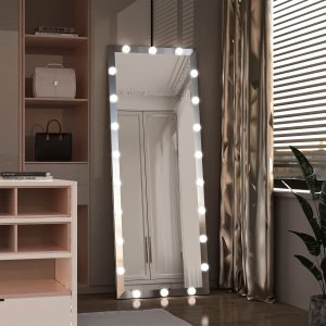 Hollywood Full Length Mirror with Lights Full Body Vanity Mirror with 3 Color Modes Lighted Standing Floor Mirror for Dressing Room Bedroom Wall Mounted Touch Control Silver 63"x24" - Image 3
