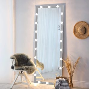 Hollywood Full Length Mirror with Lights Full Body Vanity Mirror with 3 Color Modes Lighted Standing Floor Mirror for Dressing Room Bedroom Wall Mounted Touch Control Silver 63"x24" - Image 4