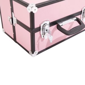 SM-2083 Aluminum Alloy Makeup Train Case Jewelry Box Organizer Pink--YS - Image 3