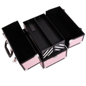 SM-2083 Aluminum Alloy Makeup Train Case Jewelry Box Organizer Pink--YS - Image 5