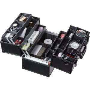 VEVOR Makeup Train Case 14.6 inch Large Portable Cosmetic Case, 6 Tier Trays Professional Makeup Storage Organizer Box Make Up Carrier with Handle And Strap Travel Case for Women and Girls - Black - Image 11
