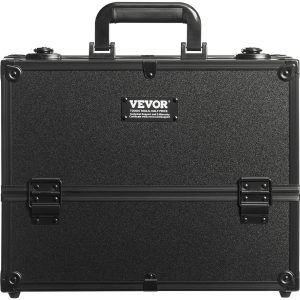 VEVOR Makeup Train Case 14.6 inch Large Portable Cosmetic Case, 6 Tier Trays Professional Makeup Storage Organizer Box Make Up Carrier with Handle And Strap Travel Case for Women and Girls - Black