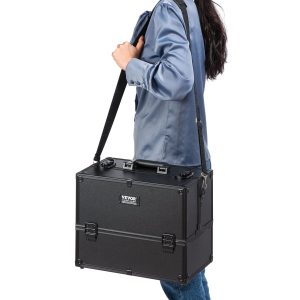 VEVOR Makeup Train Case 14.6 inch Large Portable Cosmetic Case, 6 Tier Trays Professional Makeup Storage Organizer Box Make Up Carrier with Handle And Strap Travel Case for Women and Girls - Black - Image 8