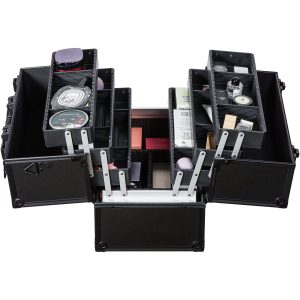 VEVOR Makeup Train Case 14.6 inch Large Portable Cosmetic Case, 6 Tier Trays Professional Makeup Storage Organizer Box Make Up Carrier with Handle And Strap Travel Case for Women and Girls - Black - Image 10