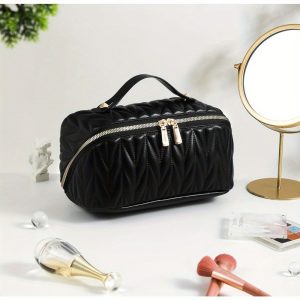 Makeup Bag, Gifts for Women, Travel Makeup Bag, Travel Toiletry Bag, Lay Flat Makeup Bag, Large Makeup Organizer Upgrade Waterproof Portable Cosmetic Bag with Divider and Handle - Image 4