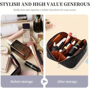 Makeup Bag, Gifts for Women, Travel Makeup Bag, Travel Toiletry Bag, Lay Flat Makeup Bag, Large Makeup Organizer Upgrade Waterproof Portable Cosmetic Bag with Divider and Handle - Image 6