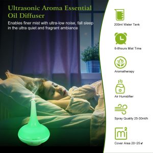Ultrasonic Cool Mist Humidifier 200ml Aroma Essential Oil Diffuser with Colorful Lights Waterless Auto Off for Office Home Yoga Spa - Image 9