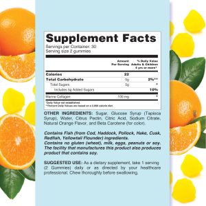 Collagen Gummies 100 mg Collagen Supplements for Women & Men Gummy Vitamins All Natural Gluten Free Non GMO Womens Vitamins Gummies Orange Flavored 60 Count - Image 4