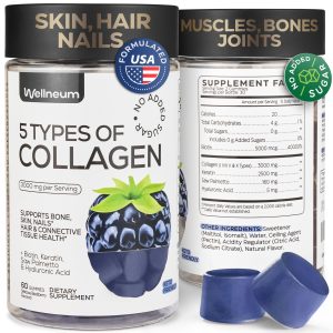 Collagen Peptide Gummies for Women and Men 3000 Mg Collagen Gummy Supplement for Healthy Hear Skin Nails and Bones Hyaluronic Acid Biotin Keratin Saw Palmetto Sugar Free No GMO and Gluten